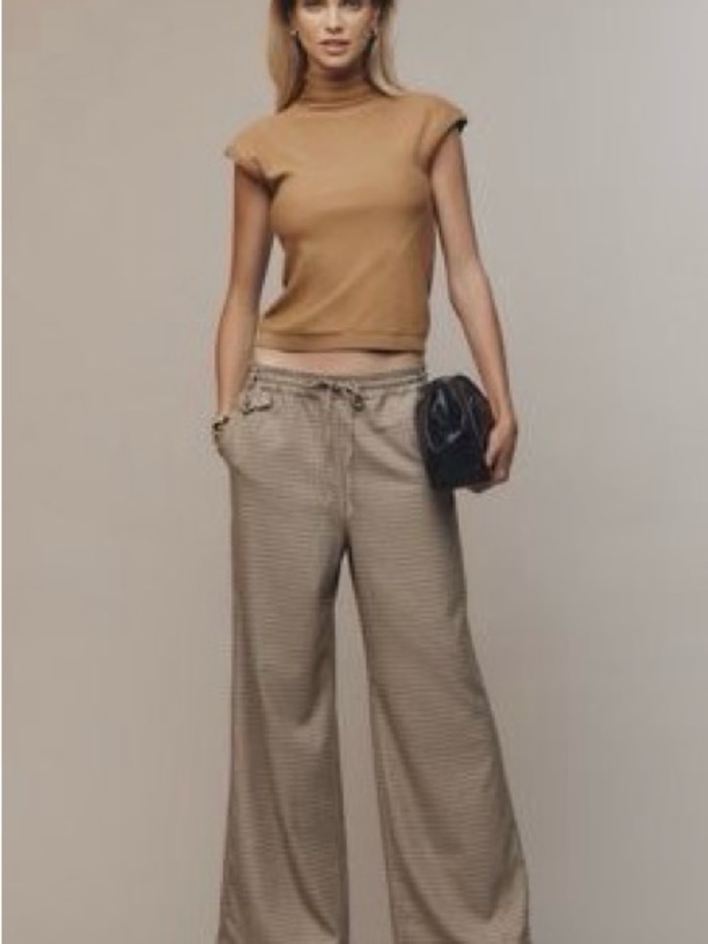 Maeve Wide Leg Pants in Tan Plaid